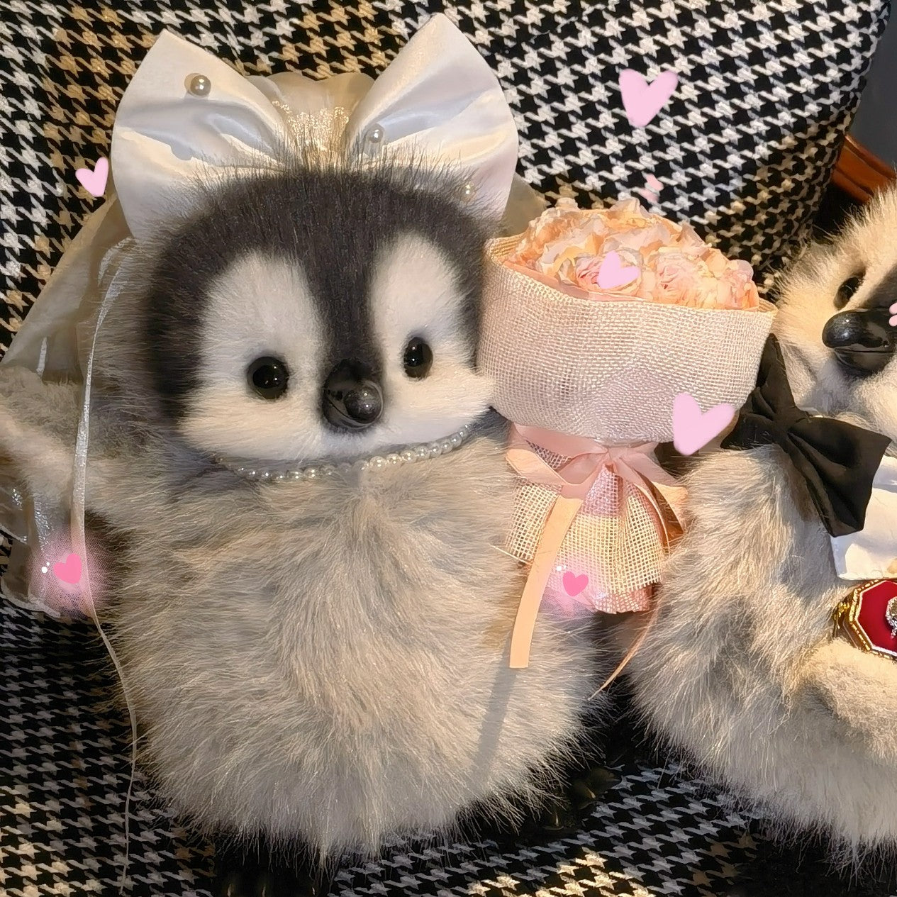 👰Wedding Theme - Bridal (Penguin+ bow hair accessory + pearl necklace)