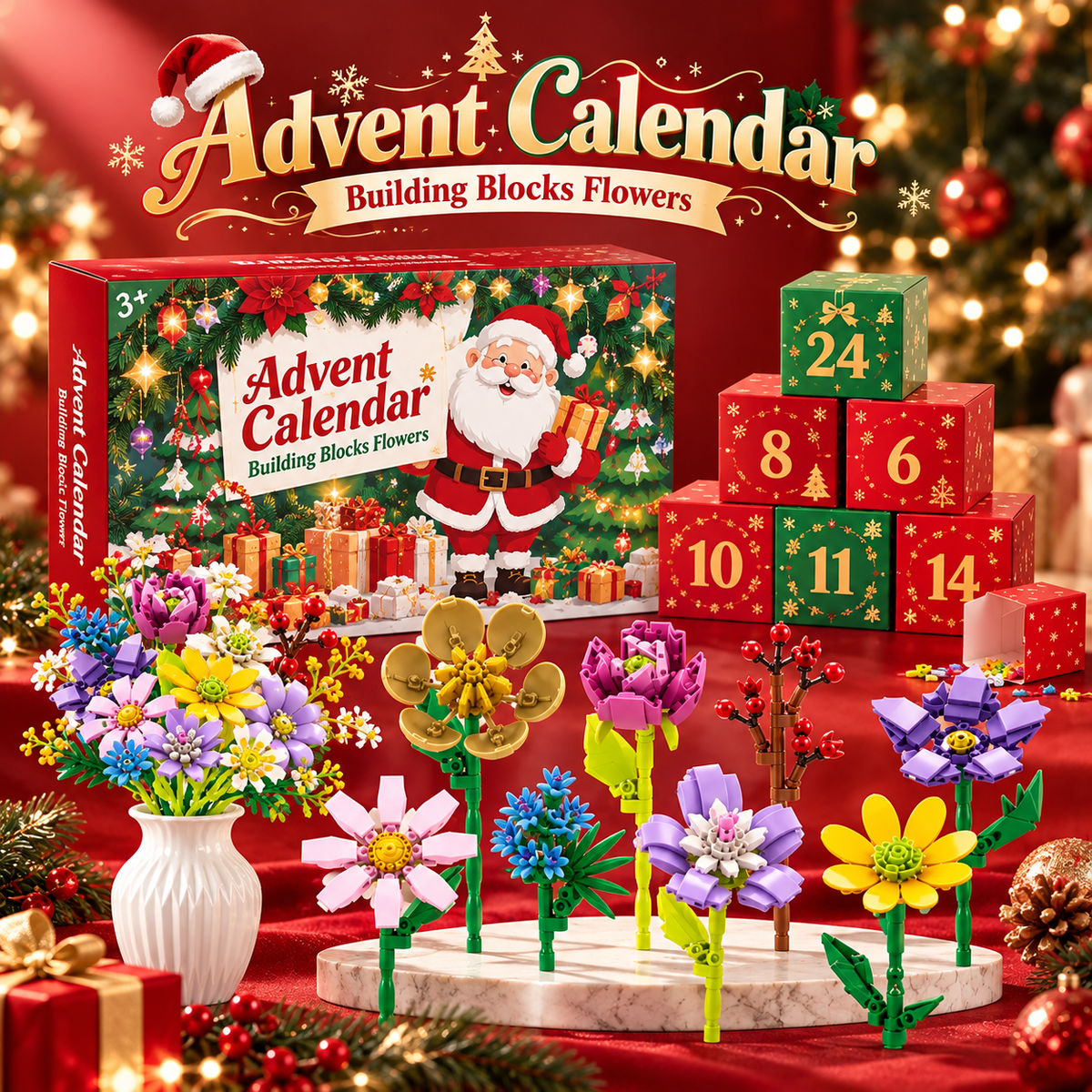 🎄24-Day Flower Bouquet Building Block Advent Calendar🌸
